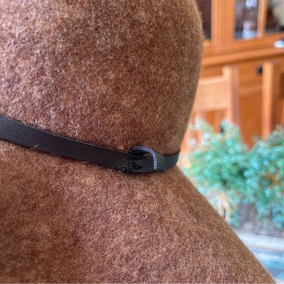 Wool felted brown wide brim hat with leather trim  7.5” across inside main image 4